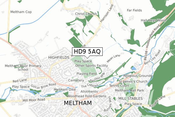 HD9 5AQ map - small scale - OS Open Zoomstack (Ordnance Survey)