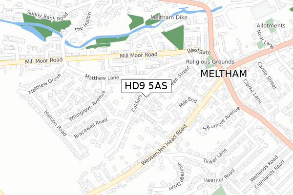 HD9 5AS map - large scale - OS Open Zoomstack (Ordnance Survey)