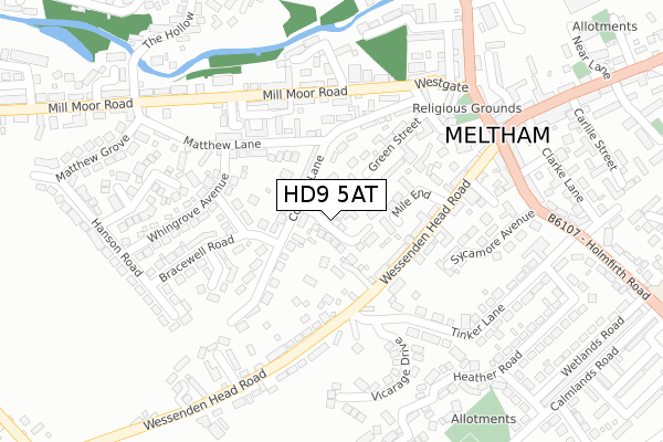 HD9 5AT map - large scale - OS Open Zoomstack (Ordnance Survey)