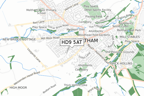 HD9 5AT map - small scale - OS Open Zoomstack (Ordnance Survey)
