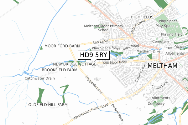 HD9 5RY map - small scale - OS Open Zoomstack (Ordnance Survey)