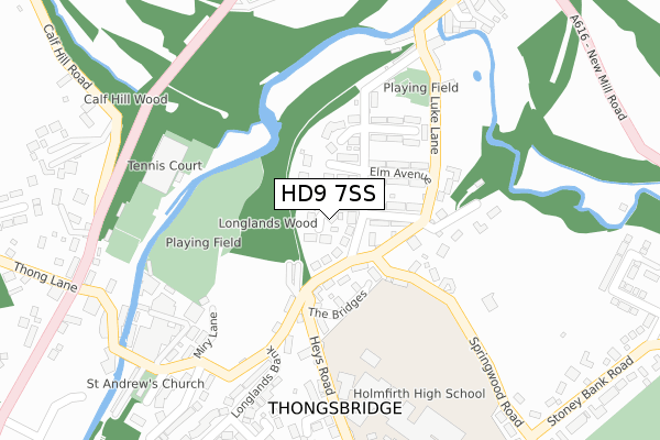 HD9 7SS map - large scale - OS Open Zoomstack (Ordnance Survey)