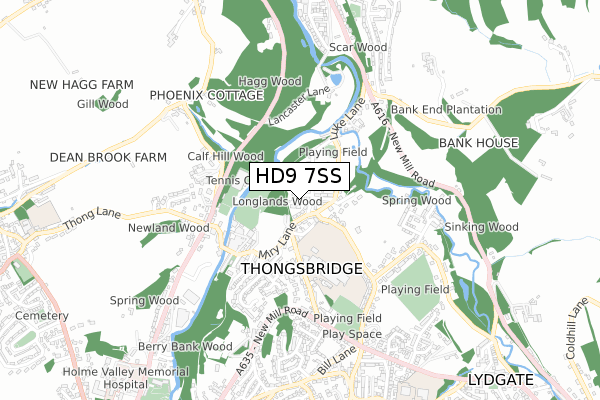 HD9 7SS map - small scale - OS Open Zoomstack (Ordnance Survey)