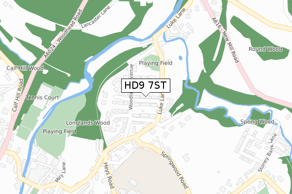 HD9 7ST map - large scale - OS Open Zoomstack (Ordnance Survey)