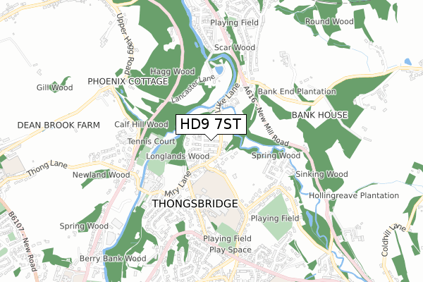 HD9 7ST map - small scale - OS Open Zoomstack (Ordnance Survey)