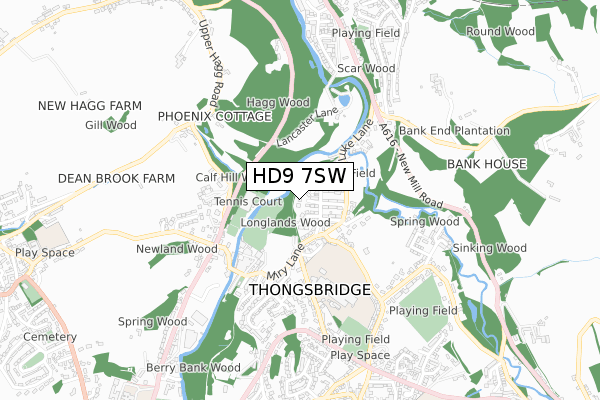 HD9 7SW map - small scale - OS Open Zoomstack (Ordnance Survey)