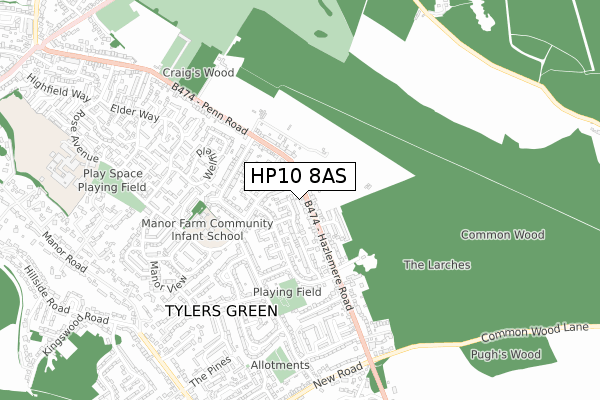 HP10 8AS map - small scale - OS Open Zoomstack (Ordnance Survey)