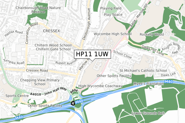 HP11 1UW map - small scale - OS Open Zoomstack (Ordnance Survey)