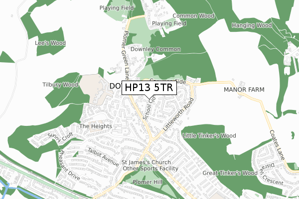 HP13 5TR map - small scale - OS Open Zoomstack (Ordnance Survey)