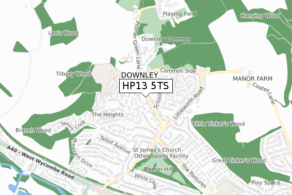 HP13 5TS map - small scale - OS Open Zoomstack (Ordnance Survey)