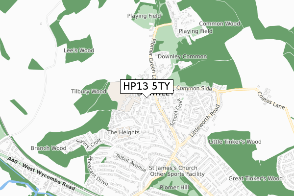 HP13 5TY map - small scale - OS Open Zoomstack (Ordnance Survey)