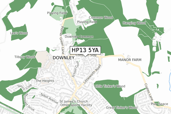 HP13 5YA map - small scale - OS Open Zoomstack (Ordnance Survey)