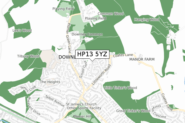 HP13 5YZ map - small scale - OS Open Zoomstack (Ordnance Survey)