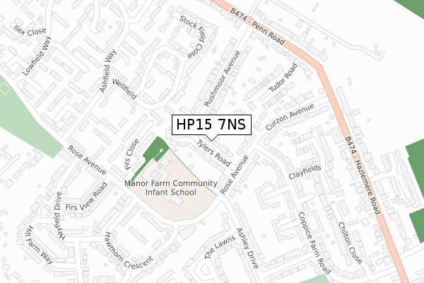 HP15 7NS map - large scale - OS Open Zoomstack (Ordnance Survey)