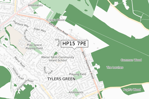 HP15 7PE map - small scale - OS Open Zoomstack (Ordnance Survey)