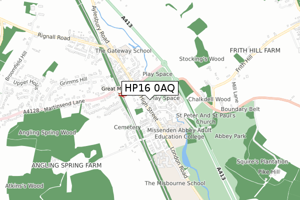 HP16 0AQ map - small scale - OS Open Zoomstack (Ordnance Survey)