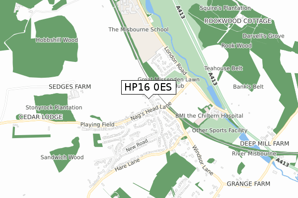 HP16 0ES map - small scale - OS Open Zoomstack (Ordnance Survey)