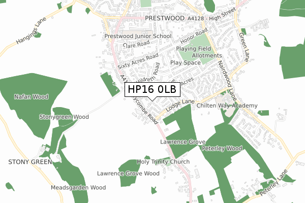 HP16 0LB map - small scale - OS Open Zoomstack (Ordnance Survey)