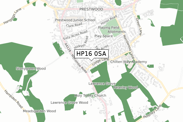 HP16 0SA map - small scale - OS Open Zoomstack (Ordnance Survey)
