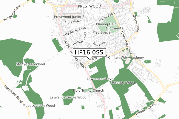 HP16 0SS map - small scale - OS Open Zoomstack (Ordnance Survey)