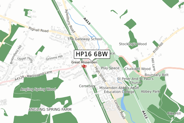 HP16 6BW map - small scale - OS Open Zoomstack (Ordnance Survey)