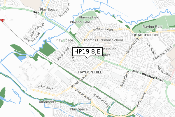 HP19 8JE map - small scale - OS Open Zoomstack (Ordnance Survey)