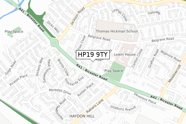 HP19 9TY map - large scale - OS Open Zoomstack (Ordnance Survey)