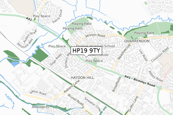 HP19 9TY map - small scale - OS Open Zoomstack (Ordnance Survey)