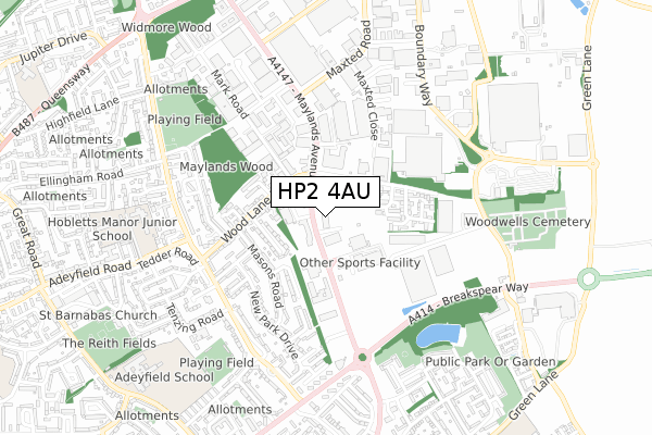 HP2 4AU map - small scale - OS Open Zoomstack (Ordnance Survey)