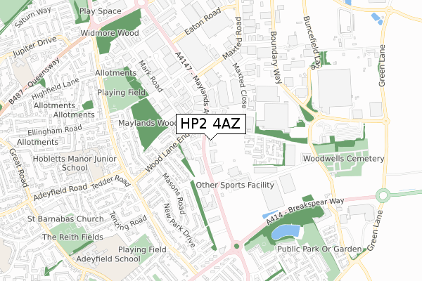 HP2 4AZ map - small scale - OS Open Zoomstack (Ordnance Survey)