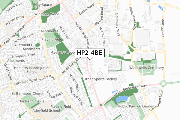 HP2 4BE map - small scale - OS Open Zoomstack (Ordnance Survey)