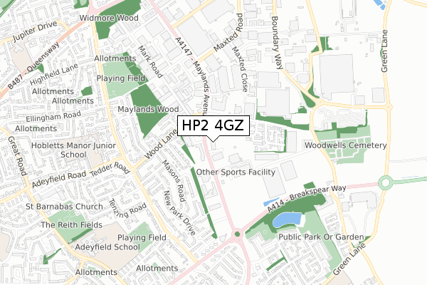 HP2 4GZ map - small scale - OS Open Zoomstack (Ordnance Survey)