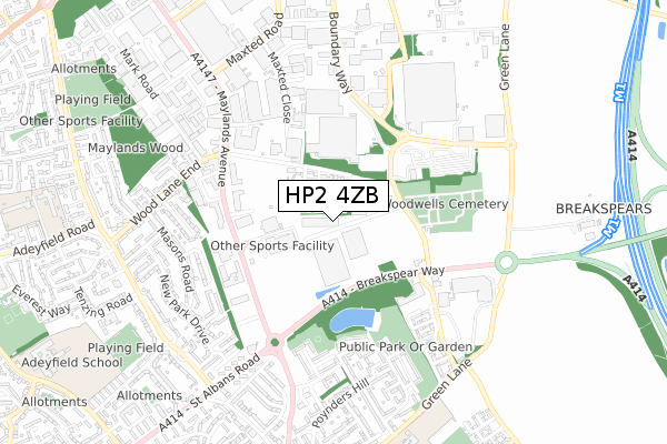HP2 4ZB map - small scale - OS Open Zoomstack (Ordnance Survey)