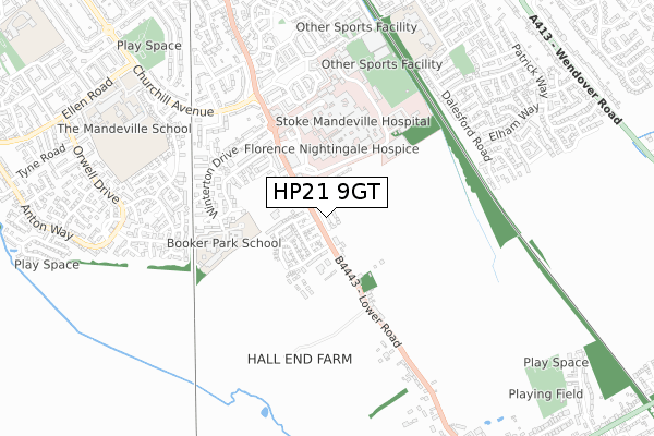 HP21 9GT map - small scale - OS Open Zoomstack (Ordnance Survey)