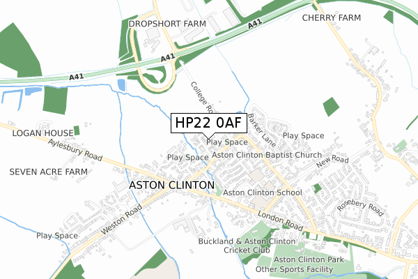 HP22 0AF map - small scale - OS Open Zoomstack (Ordnance Survey)