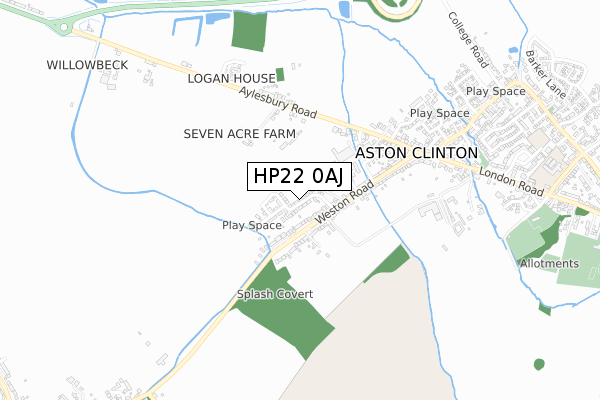 HP22 0AJ map - small scale - OS Open Zoomstack (Ordnance Survey)
