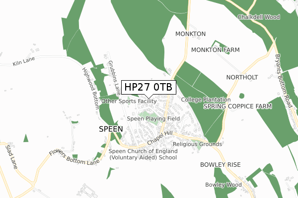 HP27 0TB map - small scale - OS Open Zoomstack (Ordnance Survey)