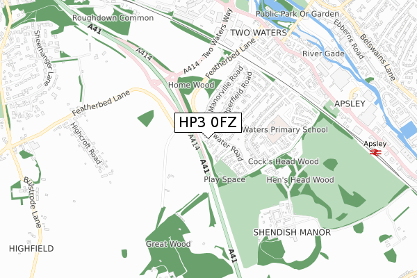 HP3 0FZ map - small scale - OS Open Zoomstack (Ordnance Survey)