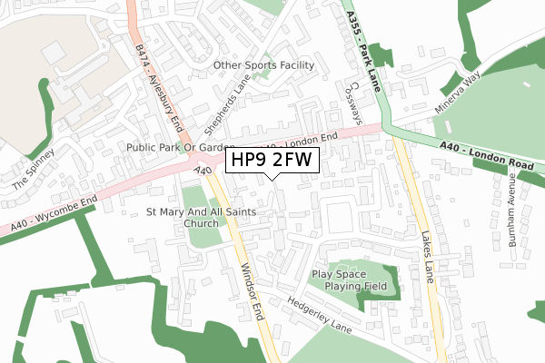 HP9 2FW map - large scale - OS Open Zoomstack (Ordnance Survey)