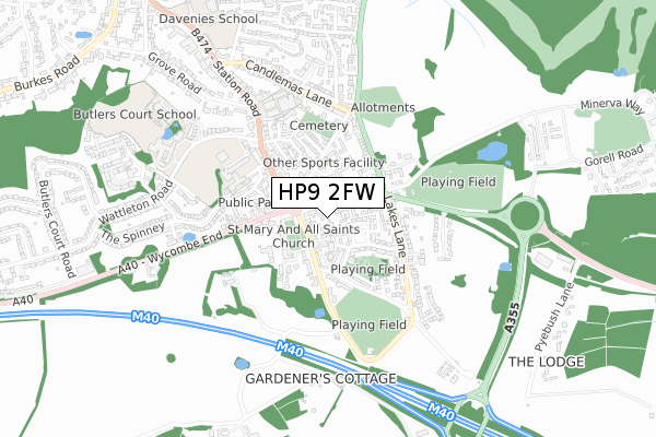 HP9 2FW map - small scale - OS Open Zoomstack (Ordnance Survey)