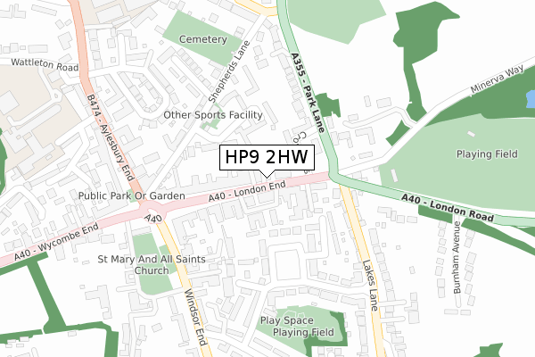 HP9 2HW map - large scale - OS Open Zoomstack (Ordnance Survey)