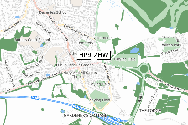 HP9 2HW map - small scale - OS Open Zoomstack (Ordnance Survey)