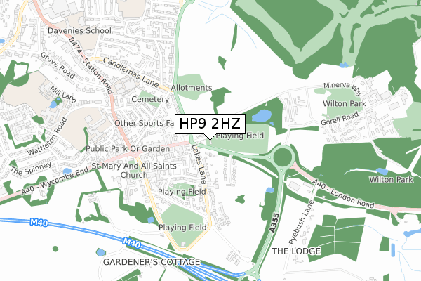 HP9 2HZ map - small scale - OS Open Zoomstack (Ordnance Survey)