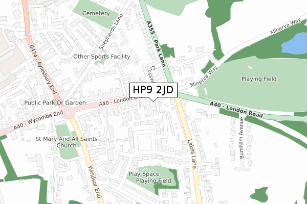 HP9 2JD map - large scale - OS Open Zoomstack (Ordnance Survey)