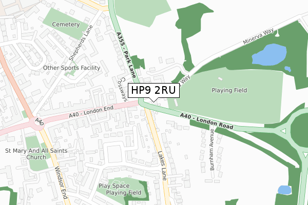 HP9 2RU map - large scale - OS Open Zoomstack (Ordnance Survey)