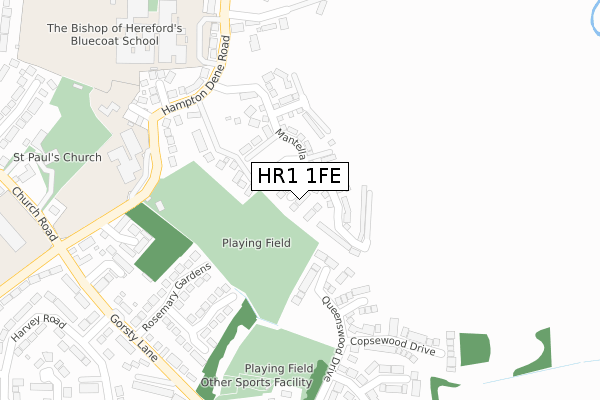 HR1 1FE map - large scale - OS Open Zoomstack (Ordnance Survey)