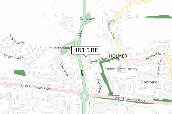 HR1 1RE map - large scale - OS Open Zoomstack (Ordnance Survey)