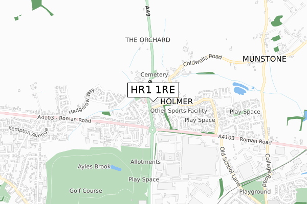 HR1 1RE map - small scale - OS Open Zoomstack (Ordnance Survey)