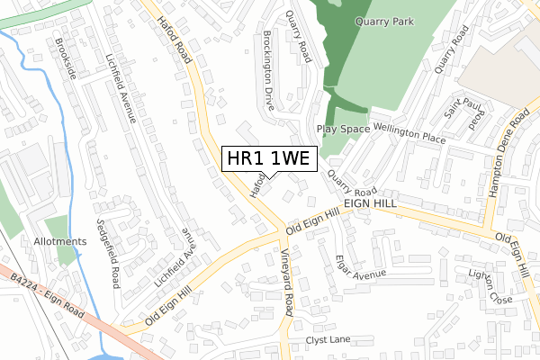 HR1 1WE map - large scale - OS Open Zoomstack (Ordnance Survey)