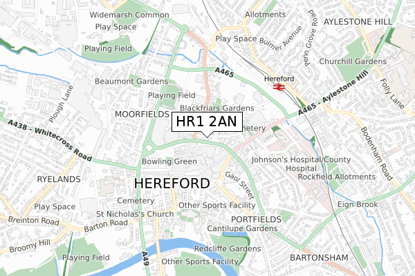 HR1 2AN map - small scale - OS Open Zoomstack (Ordnance Survey)